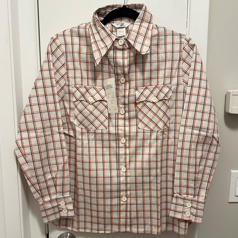 Rare NWT Vintage 60s Levis For Gals Orange Tab Button Up Plaid Shirt Blouse 9/10